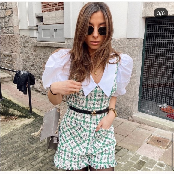 NWT ZARA Tweed Jumpsuit Ecru Green XL Blogger’ Fav - Picture 11 of 15